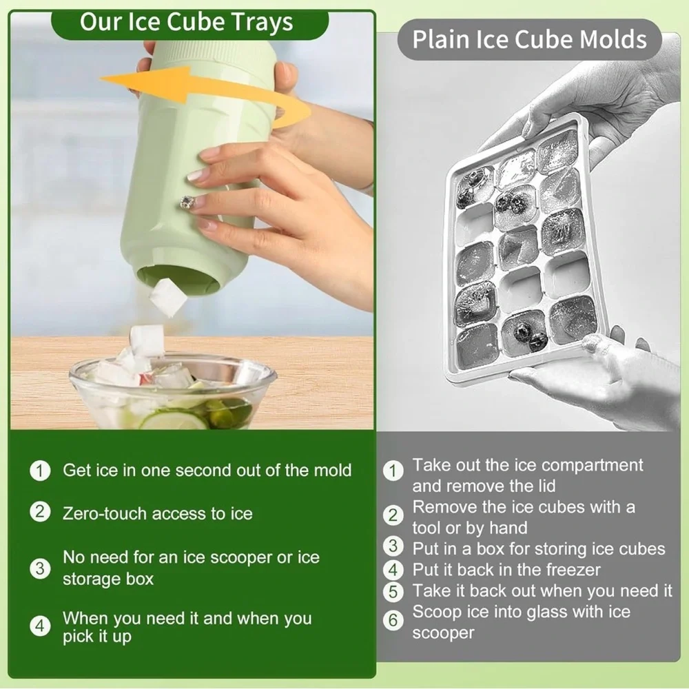 Zero-Touch Ice Cube Mold Release & Trays (8) with Lids